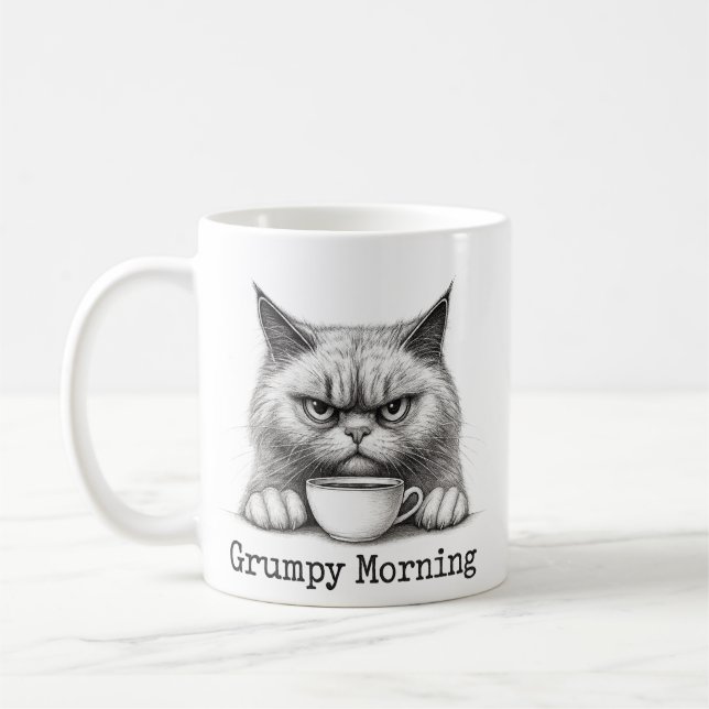 Taza De Café Grumpy Morning Cat Coffee Mug (Izquierda)