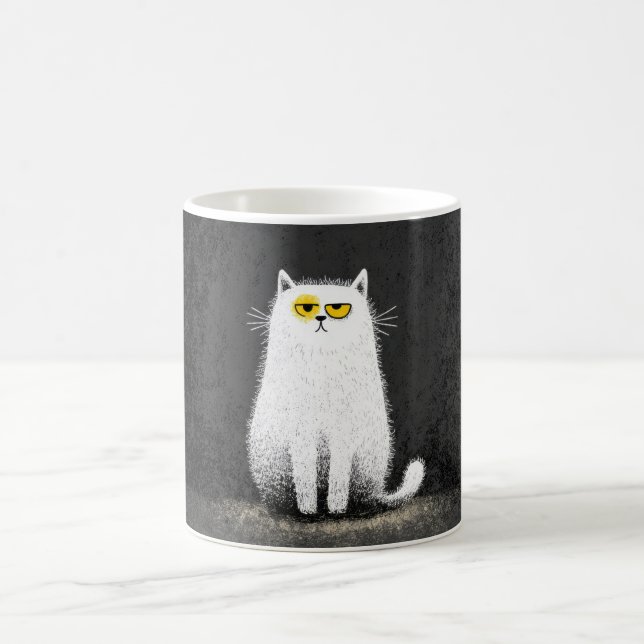 Taza De Café Grumpy White Cat – Funny Minimal Cat Art (Centro)