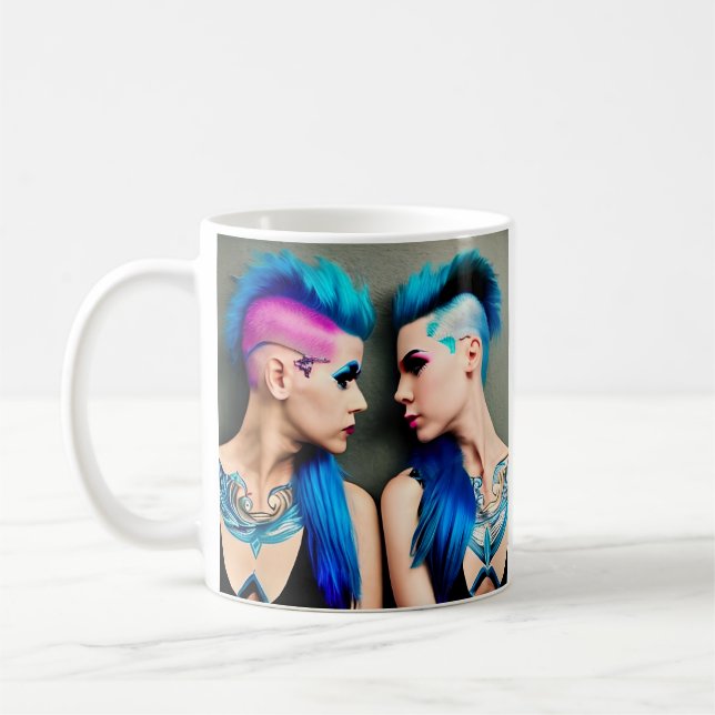 Taza De Café Grunge Gótico Lesbiana Amor | Pareja de arte de IA (Izquierda)
