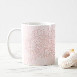 Taza De Café Grunge Rosa Pálido con Nombre y Crisantemos