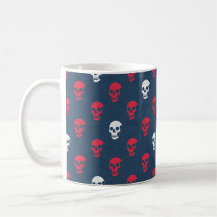 Taza De Café Grungy Calavera anatómica Polkadots azul rojo blan
