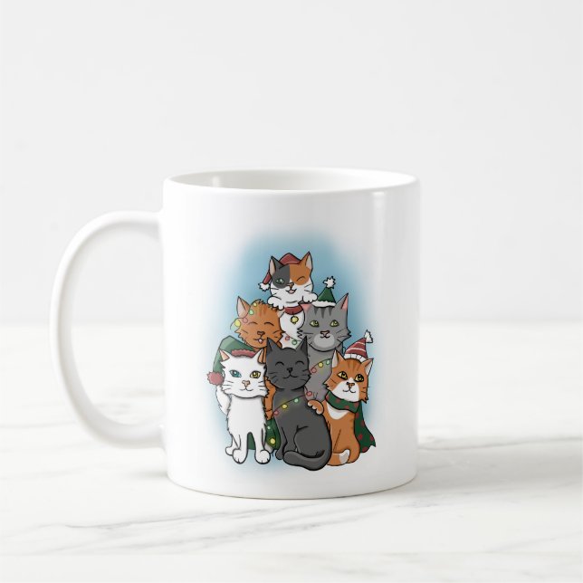 Taza De Café Grupo de gatos posando para Navidades (Izquierda)