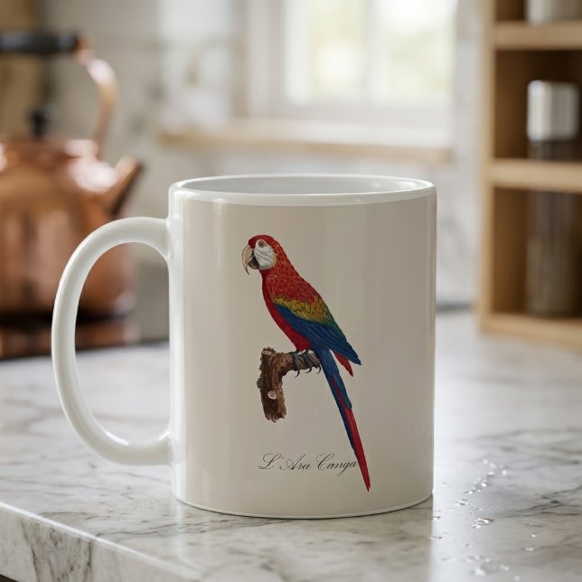 Taza De Café Guacamayo Escarlata o Guacamayo Macao, Ara macao (Scarlet Macaw or Red-Breasted Macaw, Ara macao. Coffee Mug)