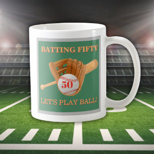 Taza De Café Guante de béisbol bateando cincuenta cumpleaños nú