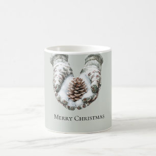 Taza De Café Guantes Verdes Nieve Navidad Conos de Pino