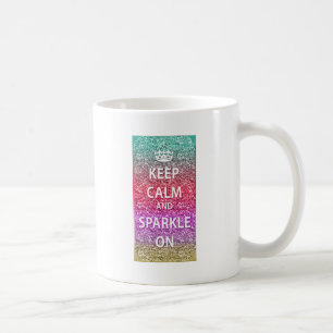 Taza De Café Guarde la calma y chispee en el purpurina
