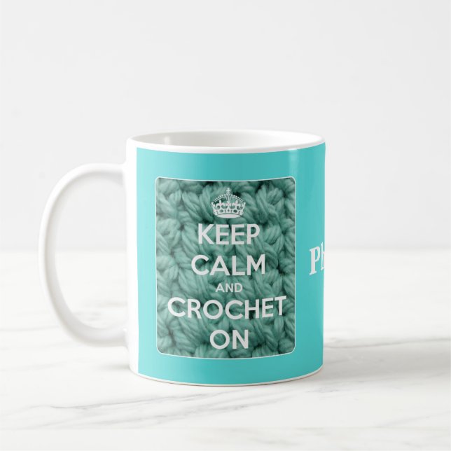 Taza De Café Guarde la calma y Crochet en azul (Izquierda)