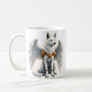 Taza De Café Guardián del Amanecer – El Lobo Alado Blanco.