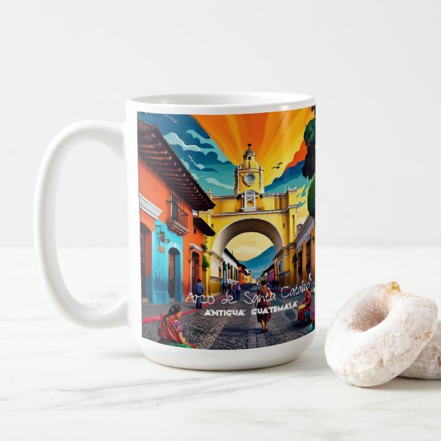 Taza De Café Guatemala | Personalizado Retro Viaje (Con donut)