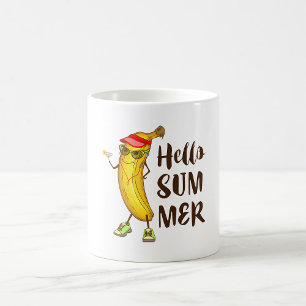 Taza De Café Guay Banana Hello Summer Funny Fruta Tropical