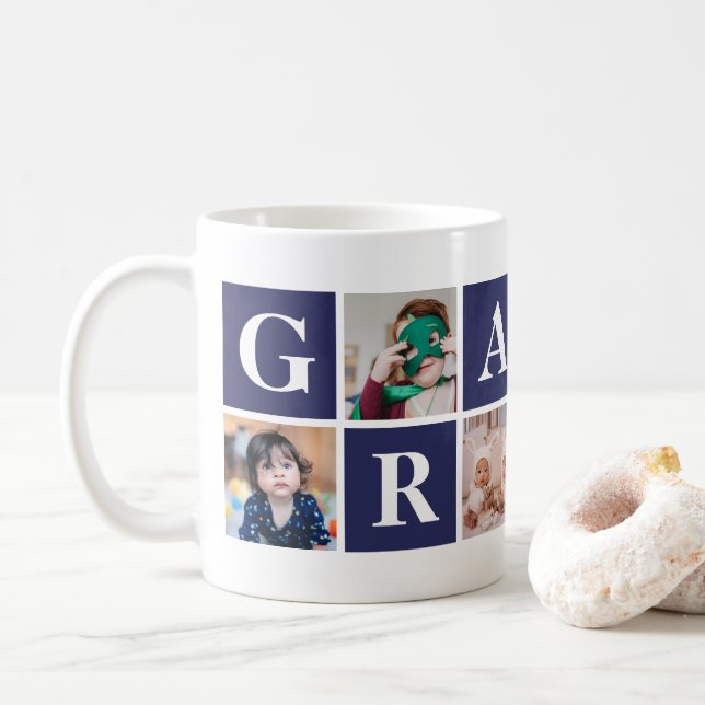Taza De Café Guay Blue Collage de fotos Personalizado Gramps Mu (Con donut)