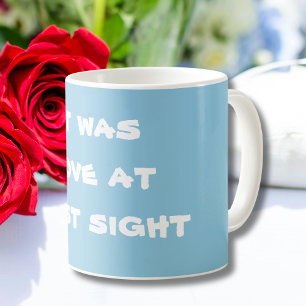 Taza De Café Guay, Cute, Soft Blue "Fue amor a primera vista"