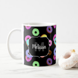 Taza De Café Guay divertido colorido donuts patrón negro Monogr