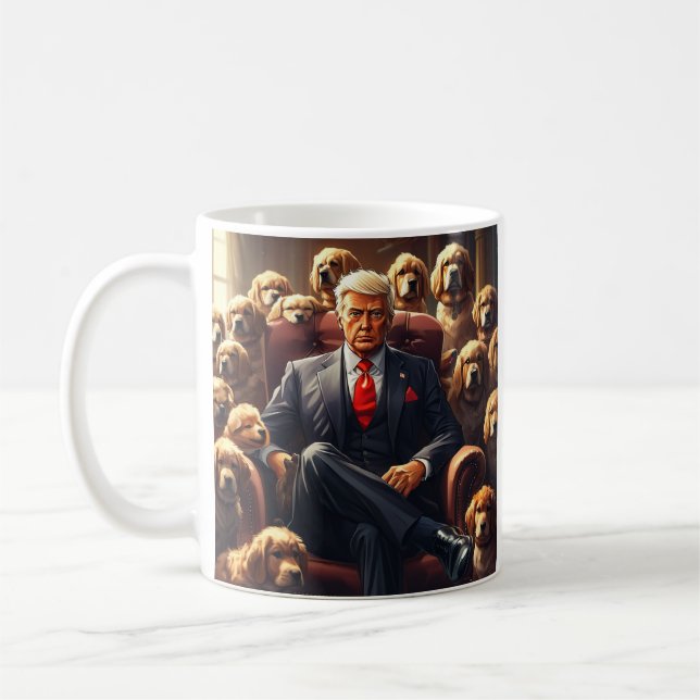 Taza De Café Guay MAGA Dog TRUMP rodeado de perros graciosos (Izquierda)
