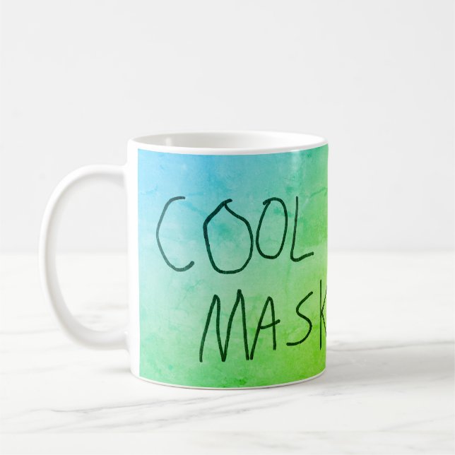 Taza De Café Guay Mask Original Handwrining azul y verde (Izquierda)
