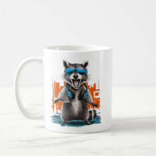 Taza De Café Guay Raccoon con audífonos