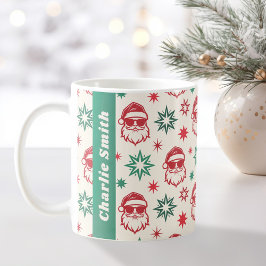 Taza De Café Guay Santa Retro estrellas Navidades verdes pálido