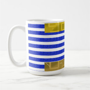Taza De Café Guay Stripes Blue Gold Geométrico