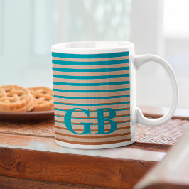 Taza De Café Guay Stripes Brown & Blue Monogramado