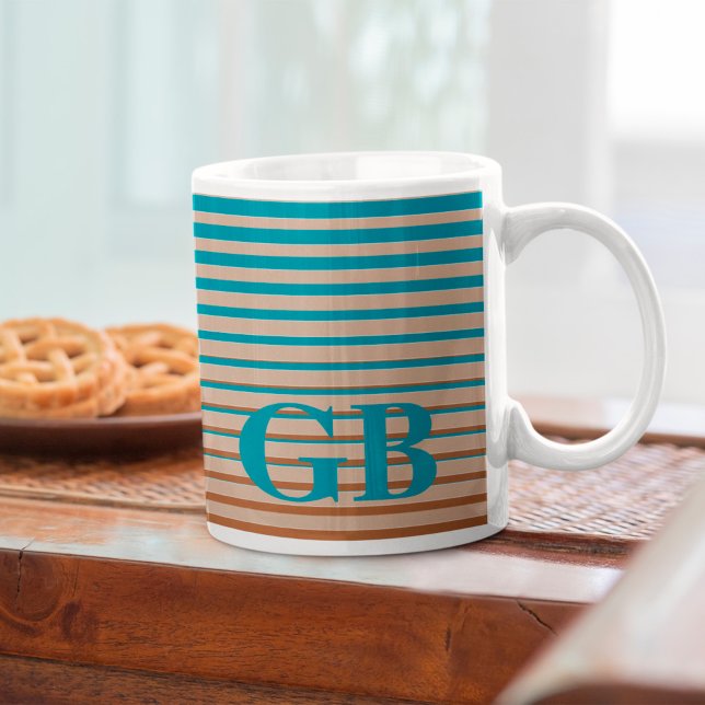 Taza De Café Guay Stripes Brown & Blue Monogramado (Subido por el creador)