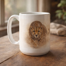 Taza De Café Guepardo Alerta | Arte de Fauna Africana