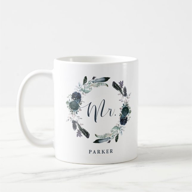 Taza De Café Guerra de Boho Peony Floral Wreath | Sr. (Izquierda)