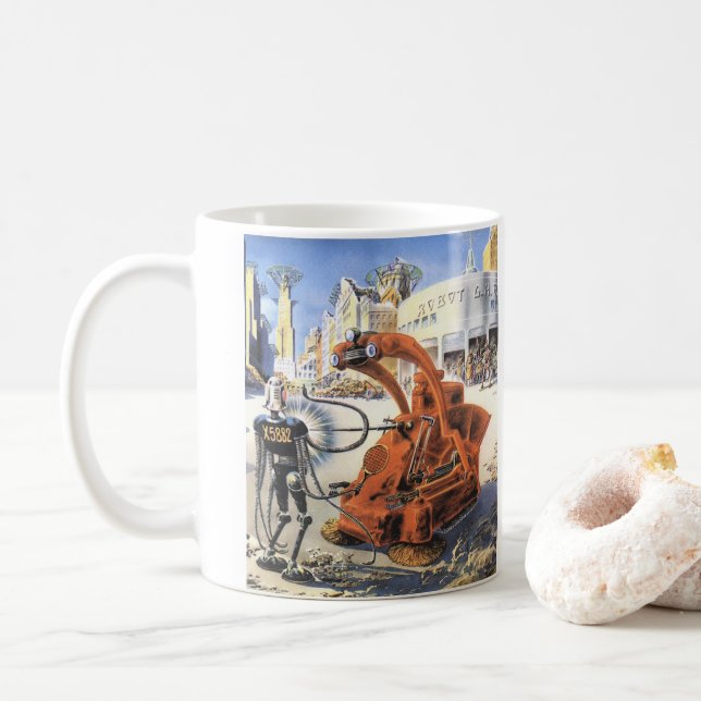 Taza De Café Guerra de extranjeros de ciencia ficción futurista (Con donut)