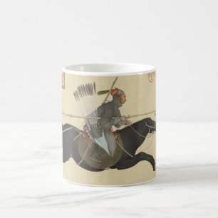 Taza De Café Guerrero Chino Antiguo Cargando en Caballo Negro