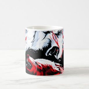 Taza De Café Guerrero Cósmico Lobo Rojo Blanco
