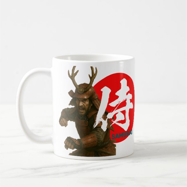 Taza De Café Guerrero samurai con sol naciente y kanji (Izquierda)
