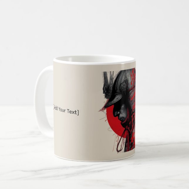 Taza De Café Guerrero samurái con tinta japonesa y sol rojo (Anverso izquierdo)