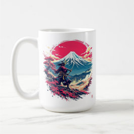 Taza De Café Guerrero Samurái en el Monte Fuji Arte Japonés