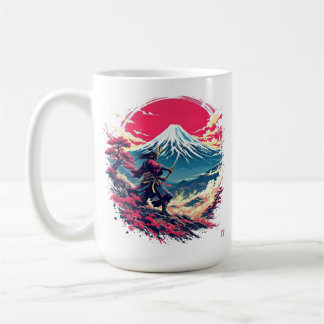 Taza De Café Guerrero Samurái en el Monte Fuji Arte Japonés