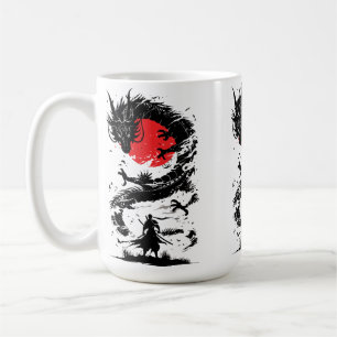 Taza De Café Guerrero Samurái y Batalla de Dragones