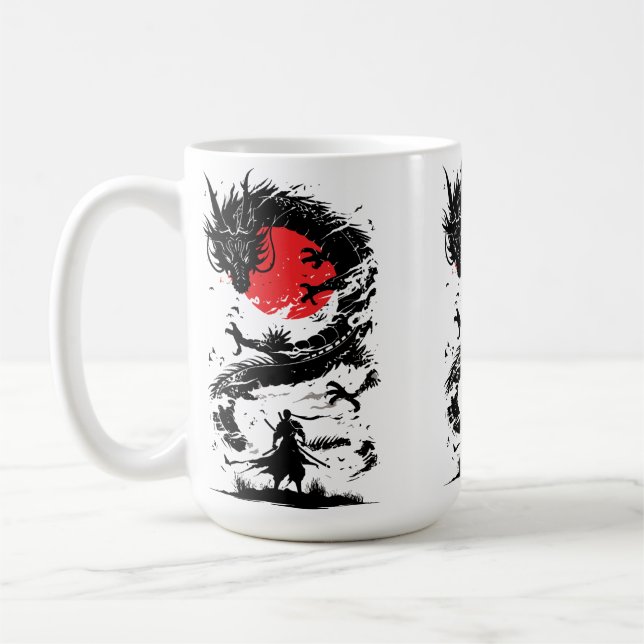 Taza De Café Guerrero Samurái y Batalla de Dragones (Izquierda)