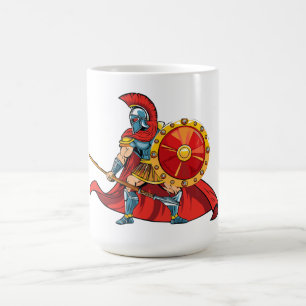 Taza De Café guerrero sosteniendo lanza y escudo