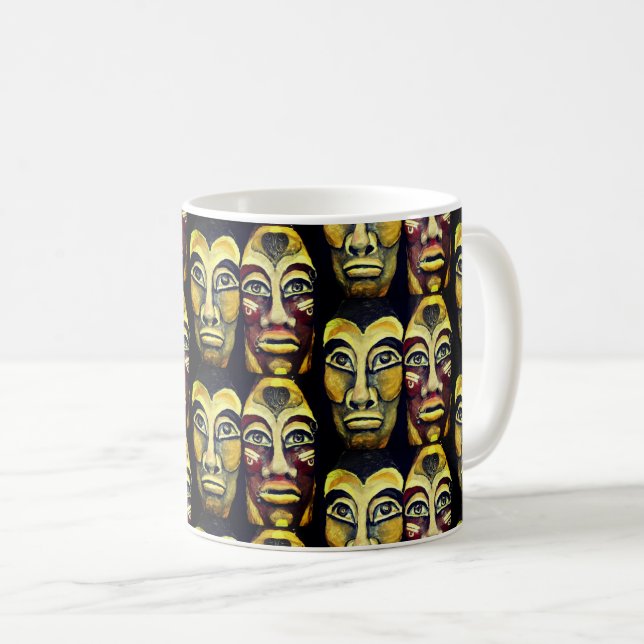 Taza De Café Guerreros mayas - diseño pintado de surrealismo (Anverso derecho)