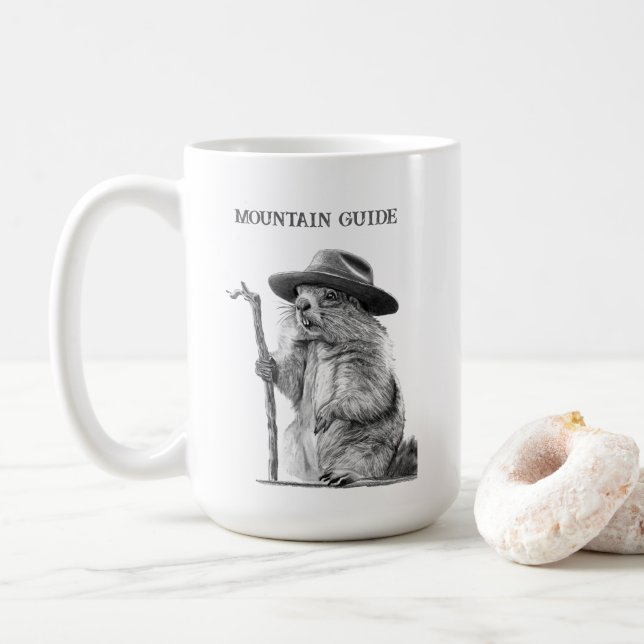 Taza De Café Guía de la montaña - diseño de marmota caprichosa (Con donut)
