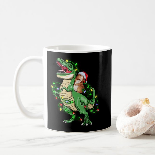 Taza De Café Guinea Pig Riding Christmas Light T Rex Dinosaur (Con donut)