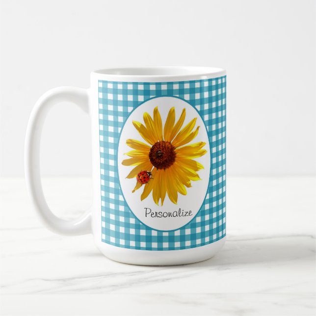 Taza De Café Guinga de la turquesa del girasol de la mariquita (Izquierda)