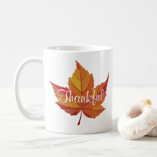 Taza De Café Guión agradecido y hoja de otoño Naranja
