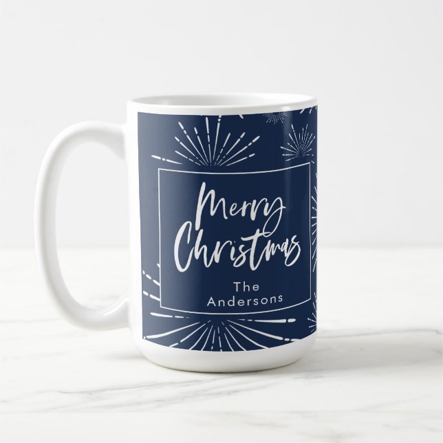 Taza De Café Guión azul y blanco feliz Navidad (Izquierda)