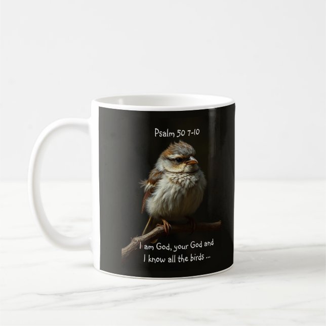 Taza De Café Guión bíblica inspiradora cita salmo pájaro (Izquierda)