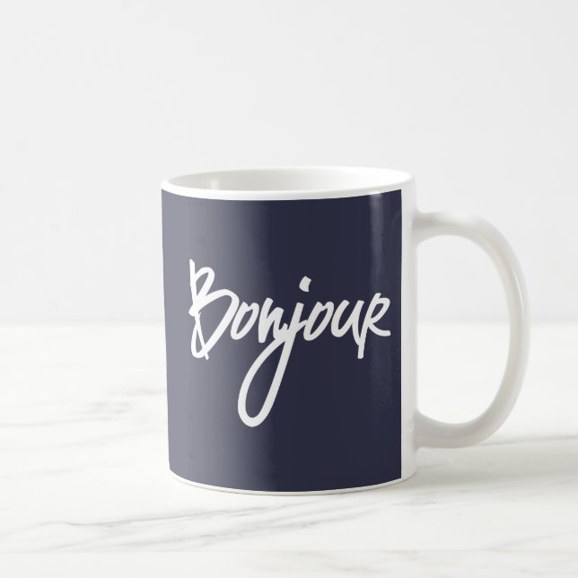 Taza De Café Guión Bonjour (blanco) para los amantes de Francia (Derecha)