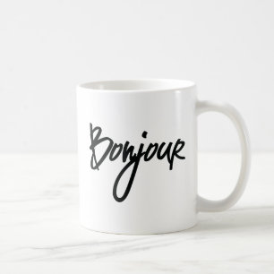 Taza De Café Guión bonjour (negro) para los amantes del café 