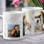 Taza De Café Guión de amor - 5 Collages de fotos sobre mármol b<br><div class="desc">Elegante taza de café que puedes personalizar con 5 de tus fotos favoritas. La plantilla está preparada para que agregue sus fotos, trabajando de izquierda a derecha. Las fotos están colocadas contra un moderno mármol acuático de color gris y blanco, con un elegante diseño geométrico en gris y coral. El...</div>