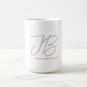 Taza De Café Guión de caligrafía en blanco grisáceo monográfico