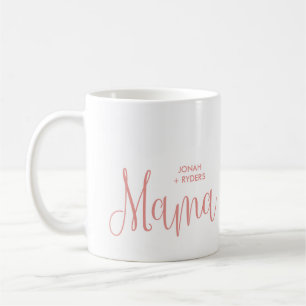 Taza De Café Guión de caligrafía rosada de Mama Leyendo nombres