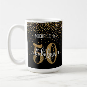 Taza De Café Guión de confeti dorado 50 y fabuloso sobre negro