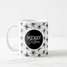 Taza De Café Guión de Feliz Navidad Copos de Nieve Negros